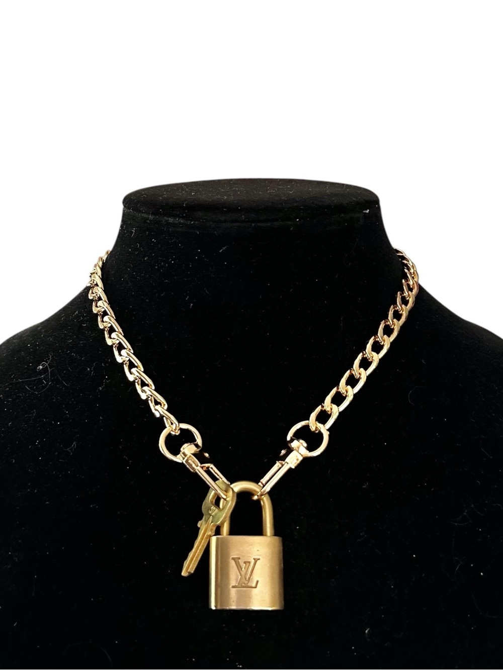 Authentic Louis Vuitton #316 Lock & Key Set on a 18K Gold Plated Chain Necklace
